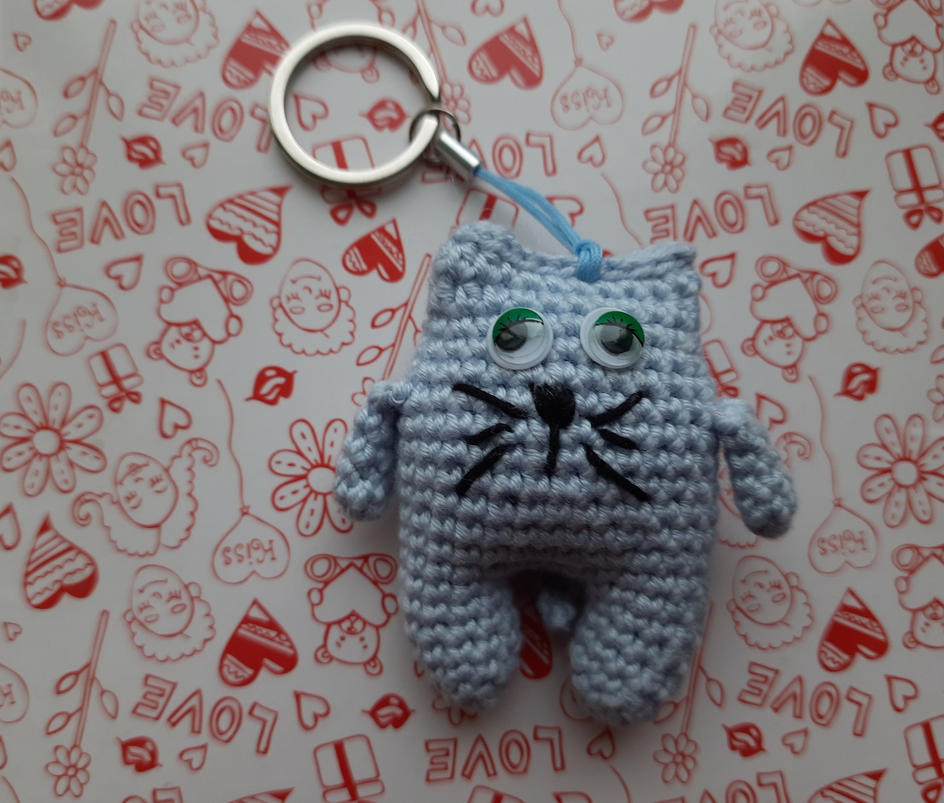 かぎ針編みの猫キーホルダー：小さなあみぐるみバッグチャーム - Etsy 日本