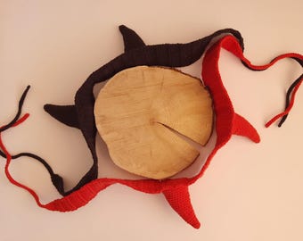 Crochet Devil Horn Headband, Black/Red Halloween Horns, Gothic Headpiece, Cosplay Hair Accessory