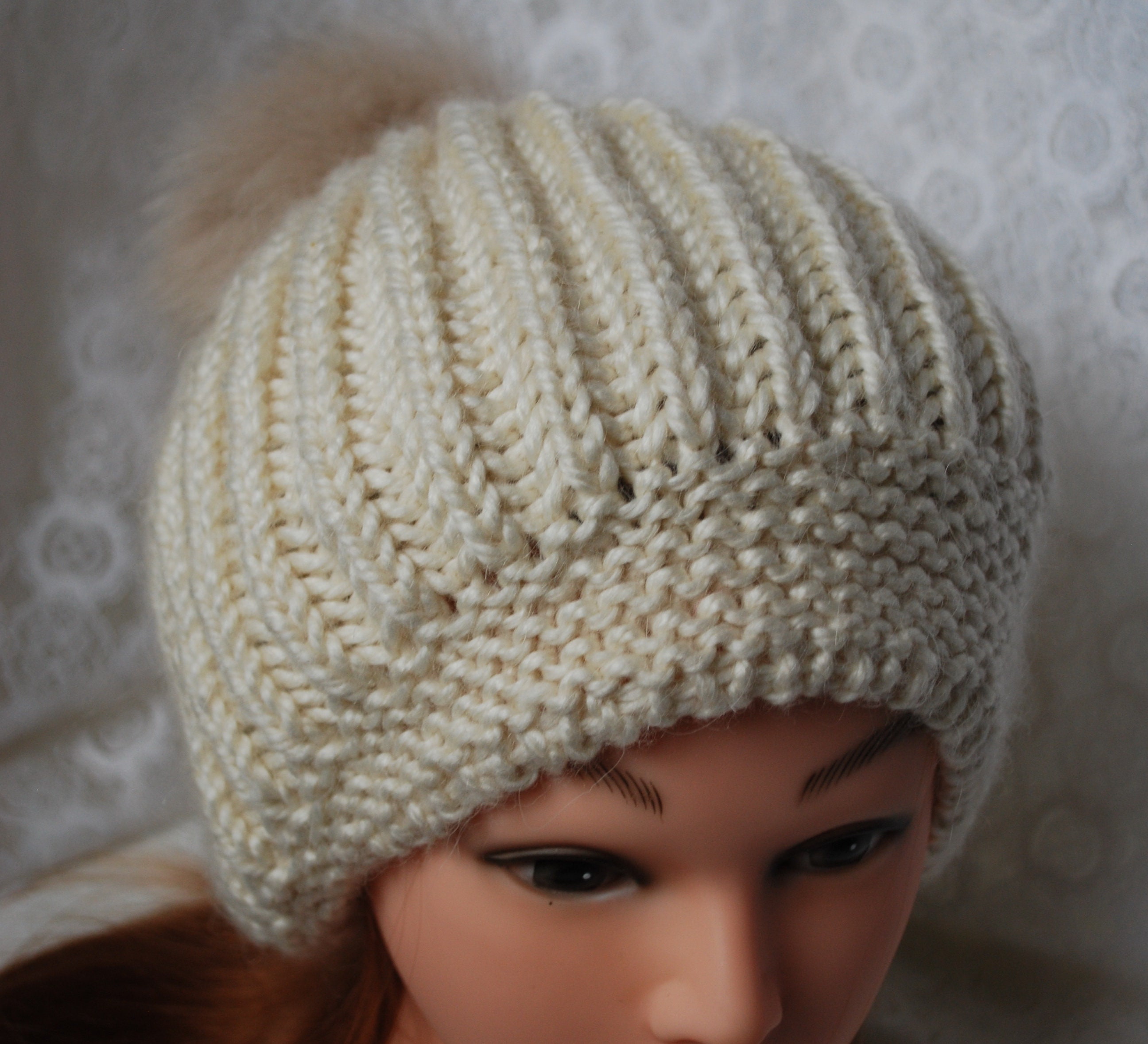 Ivory Knit Warm Beanie Hat, Knit Warm Pom Pom Beanie, Winter Pom Pom Hat - Etsy