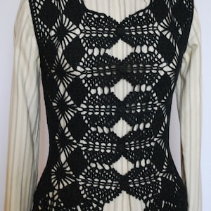 Black cotton crochet lace woman vest, summer lace black openwork woman vest, gift for sister image 2