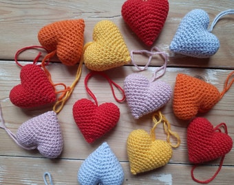Crochet Heart Hanging, Car Accessories, Bag Decor, Crochet Baubles, Handcrafted Delight