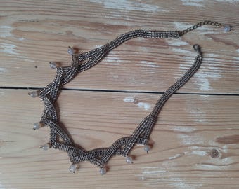 Handmade Choker Necklace with Bronze and Smoky Brown Color Beads, Boho Statement Collar, Vintage Inspired Jewelry, Gothic Festival Necklace