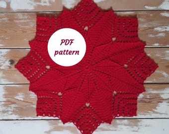 PDF PATTERN, round lace poinsettia doily pattern