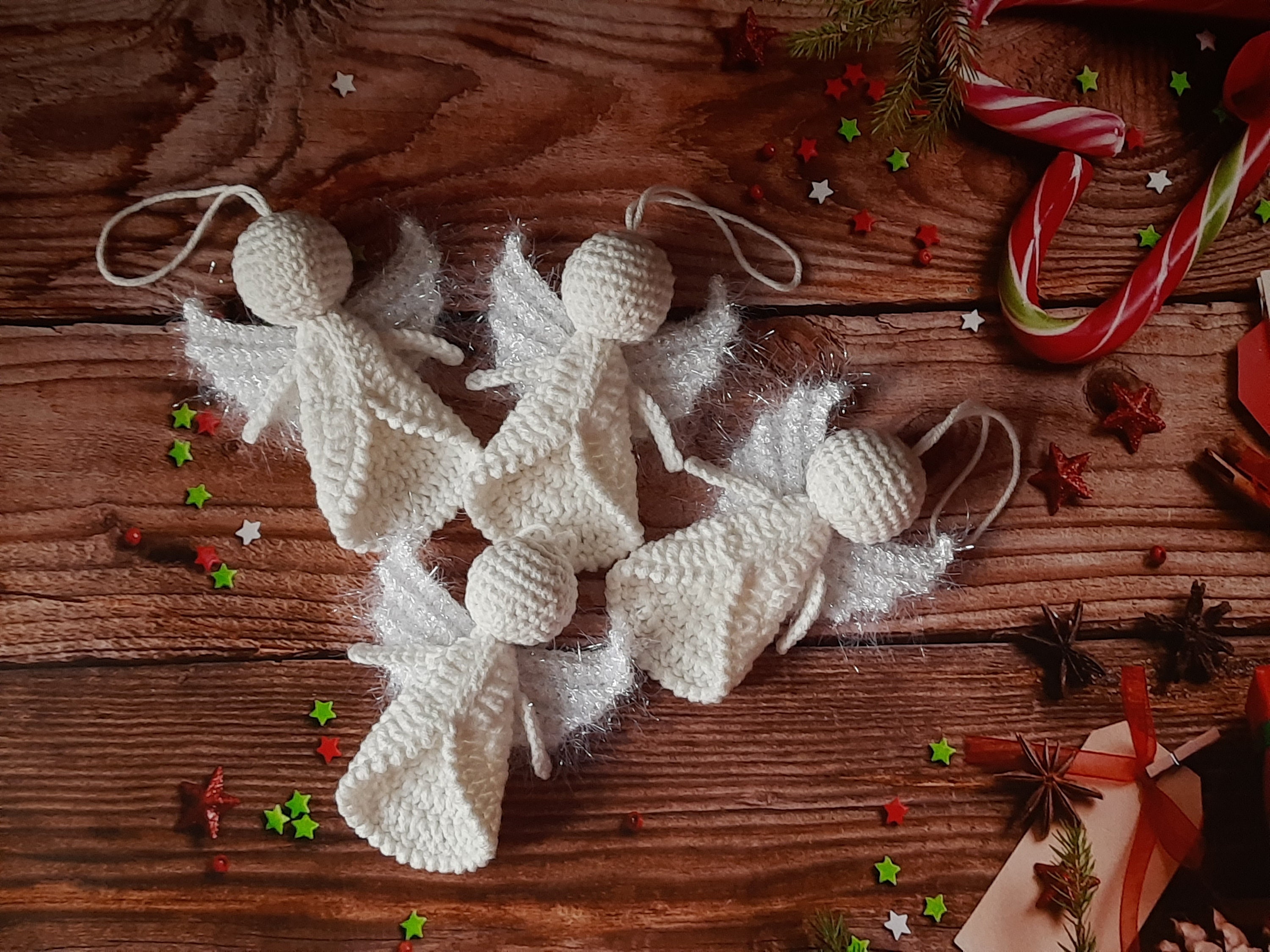 Décoration de sapin de Noël ange, anges blancs au crochet, décorations