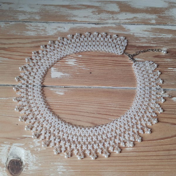 Handmade Beads Necklace, Lace Boho Choker, Elegant Wedding Accessory Gift