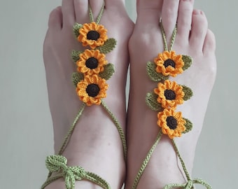 Crochet Barefoot Sandals, Tan Lace, Beach Wedding Shoes