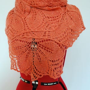 Knitted light coral lace shawl, hand knit mohair wrap shawl image 5