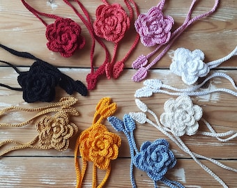 Crochet Rose Choker: 100% Cotton Necklace, Bracelet, or Hanging
