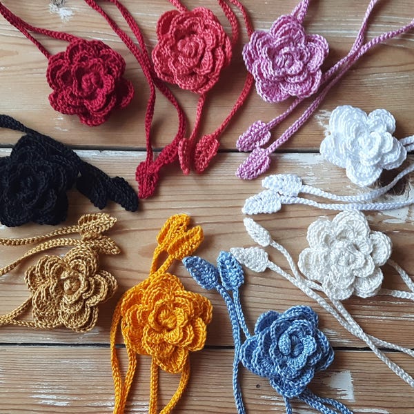 Crochet Rose Choker: 100% Cotton Necklace, Bracelet, or Hanging