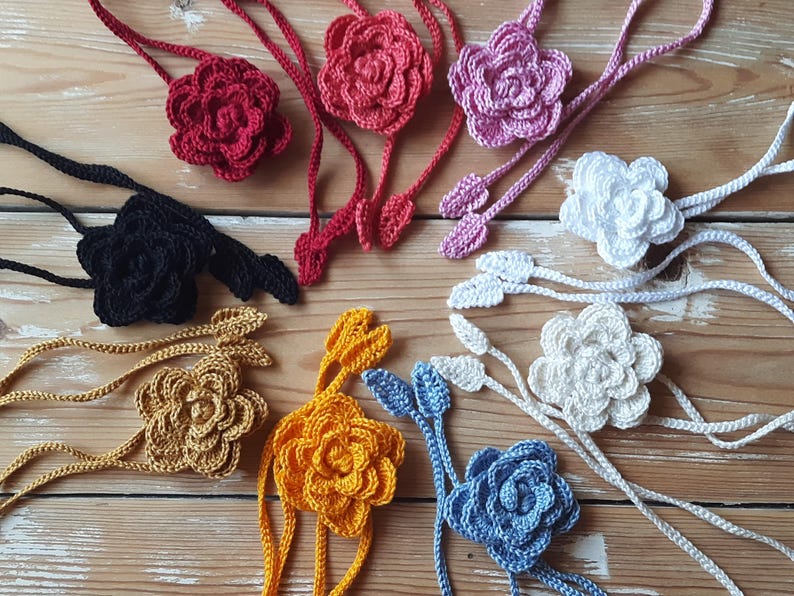 Crochet Rose Choker: 100% Cotton Necklace, Bracelet, or Hanging image 1