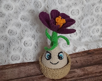 Crochet Crocus in Basket, Amigurumi Flower Toy