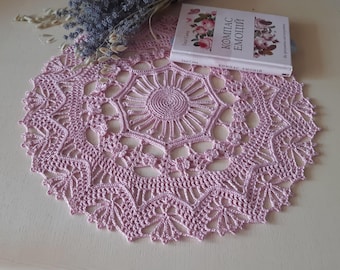 Handmade Pink Crochet Doily – Elegant Lace Doily for Coffee Table, Dresser, or Wedding Decor