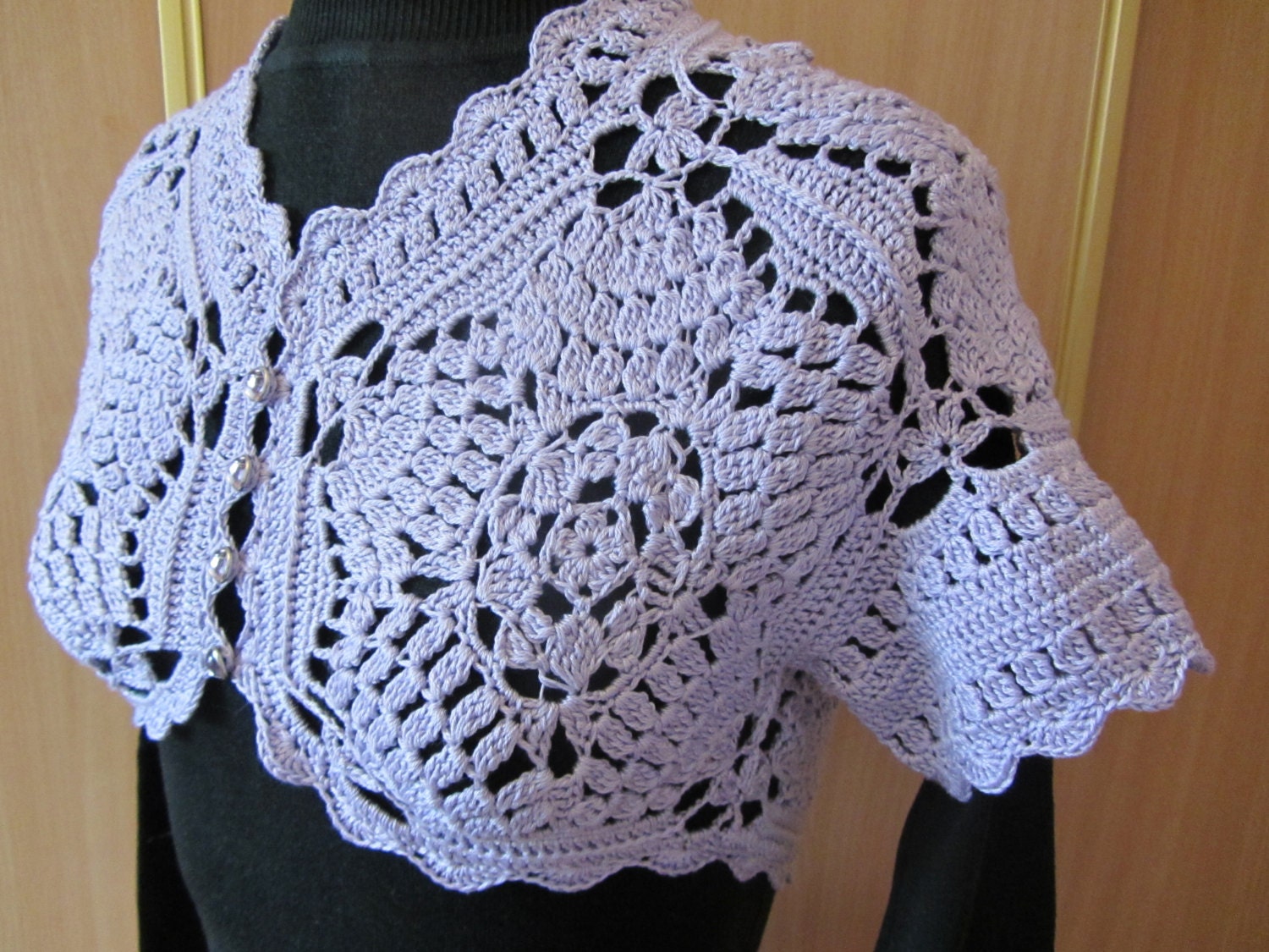 Lace Bolero, Cotton Bolero Jacket, Lilac Crochet Bolero, Short Sleeve Bolero, Crochet Bolero