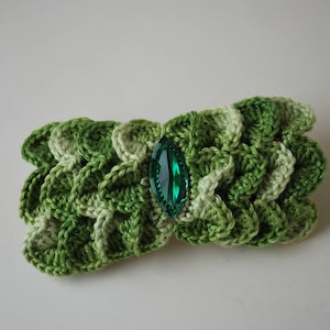 crochet barette clip, hair accessories, colorful metal clip, gift for kids Green-White & Bead