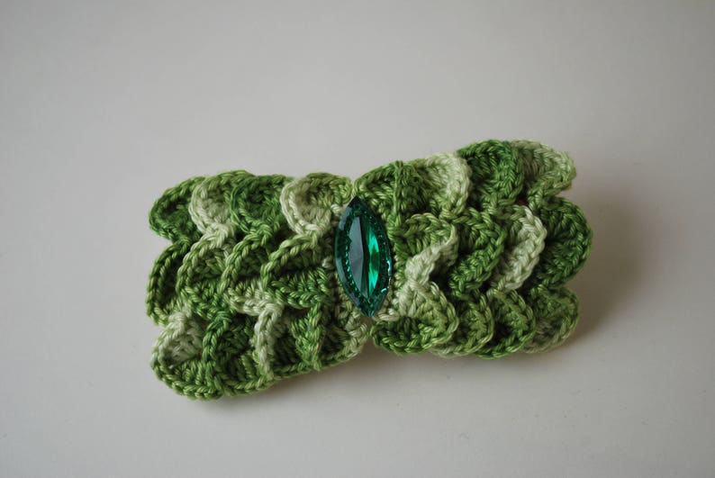 crochet barette clip, hair accessories, colorful metal clip, gift for kids Green-White & Bead