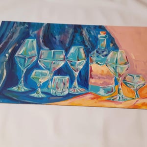 Naturaleza muerta acrílica: copas de vino, decoración de bar (30 x 50 cm) imagen 2