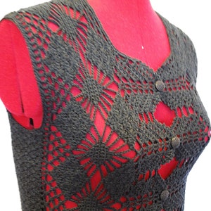 Black cotton crochet lace woman vest, summer lace black openwork woman vest, gift for sister image 3