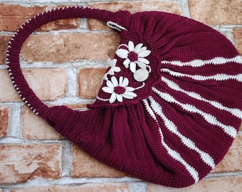 Bolso de mano de mujer de algodón tejido a crochet con flores, bolso bordado, regalo para ella.