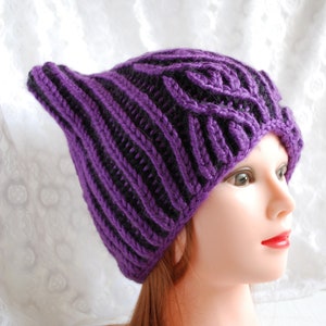 Knit cat ear beanie hat, knit pussycat hat, winter knit hat image 8