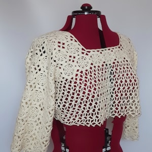 Gehaakte ivoorkleurige bolero top, gehaakte bolero met 3/4 mouwen, cadeau voor haar afbeelding 3