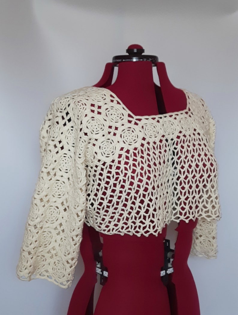 Gehaakte ivoorkleurige bolero top, gehaakte bolero met 3/4 mouwen, cadeau voor haar afbeelding 3