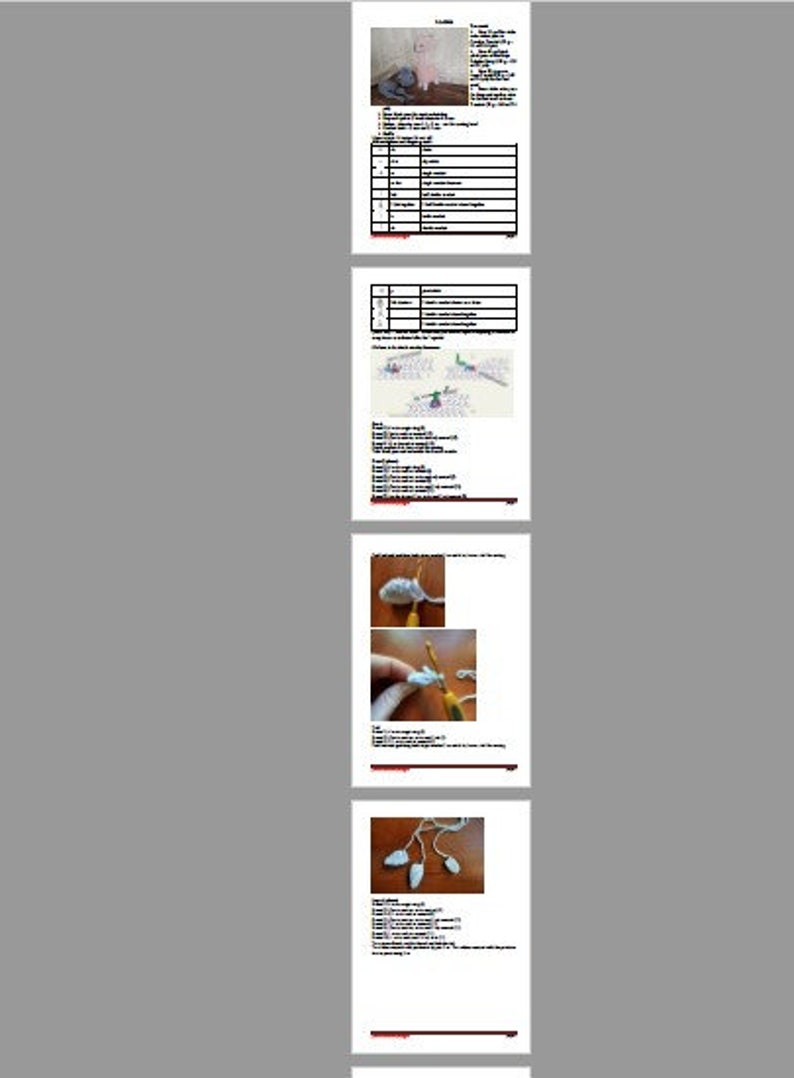 May include: Crochet instructions for making a white flower with a stem. The instructions include a diagram and photos of the steps involved.