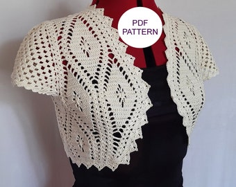 PDF PATTERN, crochet lace bolero jacket with shot sleeves  pattern