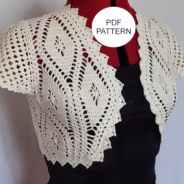 PDF PATTERN, crochet lace bolero jacket with shot sleeves  pattern