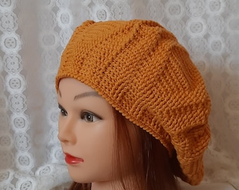 Crochet cotton beret hat, handmade beret