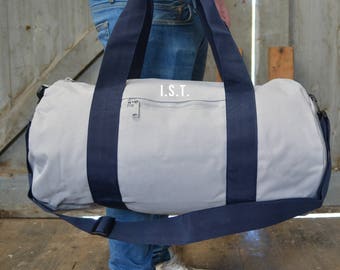 Personalized Grey Gym Bag for Men And Women, Initials Monogram Yoga Bag, Unisex Travel Bag, Embroidered Sports Bag, Custom Athletic Bag