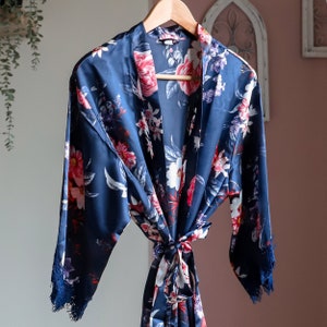 Navy Bridal Robe - Personalised Robe - Bridesmaid Robe - Maid of Honour Robe - Satin Robe - Silk Robe - Personalised Robe - Wedding Robe