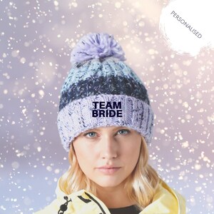 Personalized Bride Beanie Hat, Christmas Gift Ideas, Custom Beanie Pom Pom Hat, Wedding Party Gift Idea, Bridal Shower Gift for Bride