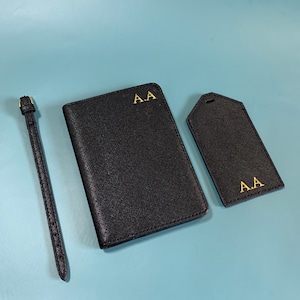 Personalised Passport Cover and Luggage Tag, Monogrammed Travel Gift for Christmas or Any Occasion, Custom Passport Holder and Travel Wallet