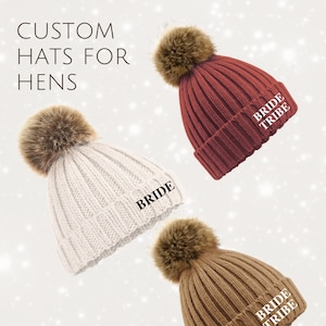Team Bride Hats, Custom Hat for Hens, Bachelorette Party Beanie, Adult Personalized Beanie Hat, Bride Christmas Gift, Bridesmaid Beanie Hats