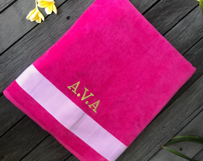 Pink Beach Towel Gift for Girlfriend, Personalized Beach Towel, Embroidered Initial Beach Towel, Personalized Towel Gift for Christmas