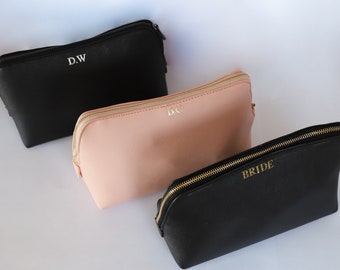 Leather Makeup Bag for Bride, Personalized Clutch for Women, Small Leather Cosmetic Bag Monogrammed, Custom Make Up Bag, Wedding Makeup Bag