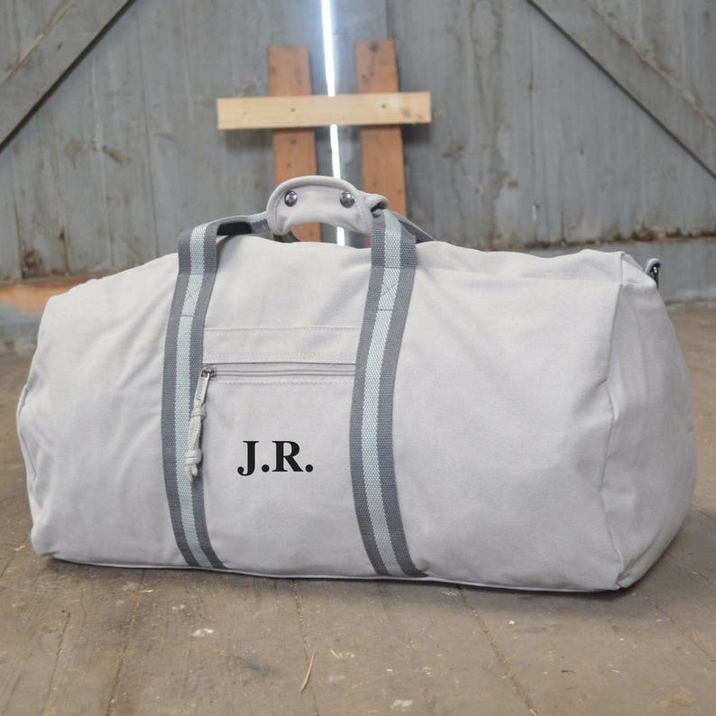 Personalised Embroidered Grey Weekend Bag, Monogrammed Gym Bag Gift Idea, Embroidered Duffle Bag, Custom Travel Bag For Men, Overnight Bag image 1