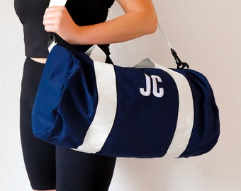 Navy And Cream Personalized Gym Bag for Women And Men, Sport Duffle Bag, Weekender Bag with Name, Embroidered Duffle Bag, Custom Holdall Bag