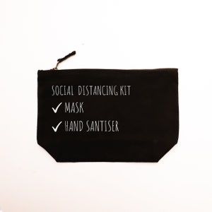Social Distancing Make-up Bag, Small Canvas Cosmetic Pouch, Unique Christmas Gift, Personalised Make Up Bag, Social Distancing Kit Pouch