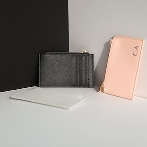 Cartera de titular de tarjeta de cuero vegano, cartera de monedero de moneda personalizada, cartera de titular de tarjeta de identificación delgada de cuero vegano, cartera de titular de tarjeta personalizada