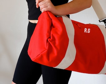Personalized Red Gym Bag for Men And Women, Initial Monogram Duffle Bag, Unisex Sports Bag, Embroidered Yoga Bag, Custom Weekender Bag