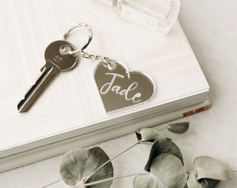 Porte-clés miroir personnalisé - Porte-clés personnalisé - Cadeau pour elle - Cadeau personnalisé - Porte-clés coeur - Porte-clés en or rose - Boîte de mariée