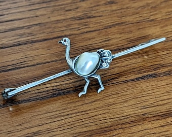 Vintage Sterling Silver Ostrich Bird Long Bar / Tie Pin / Collar Pin / Brooch