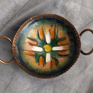 Wunderschöne Emaille Metall Kupfer Schale / Teller - Schmuckschale - Emaille Schale - Emaille Teller - Mid Century Modern - Tanzende Figuren Seguin