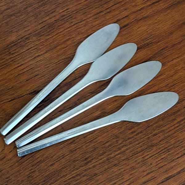 Vintage mid century Georg Jensen Danish cutlery / silverware / flatware / butter knife / 4 piece set / Prism Pattern / Stainless Steel