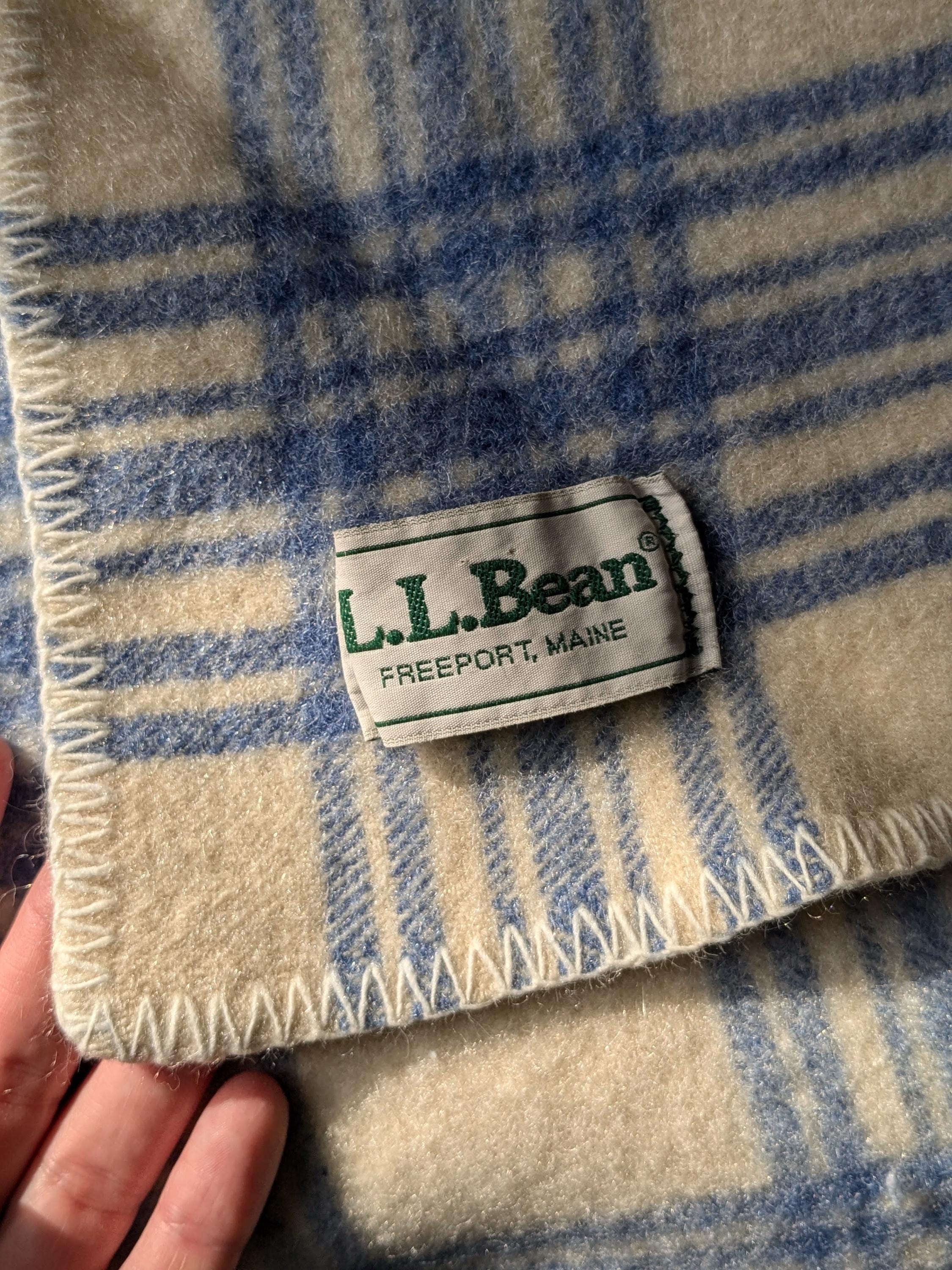 Vintage LL Bean Wool Blanket Throw in a Blue Plaid Pattern Pure