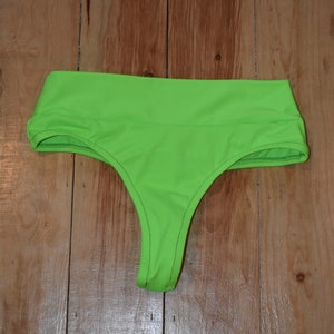 Neon Lime Green High Waist Thong Bikini Bottoms - Etsy