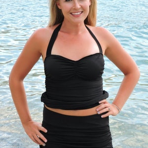 Black Shirred Skirted Bikini Bottom image 4