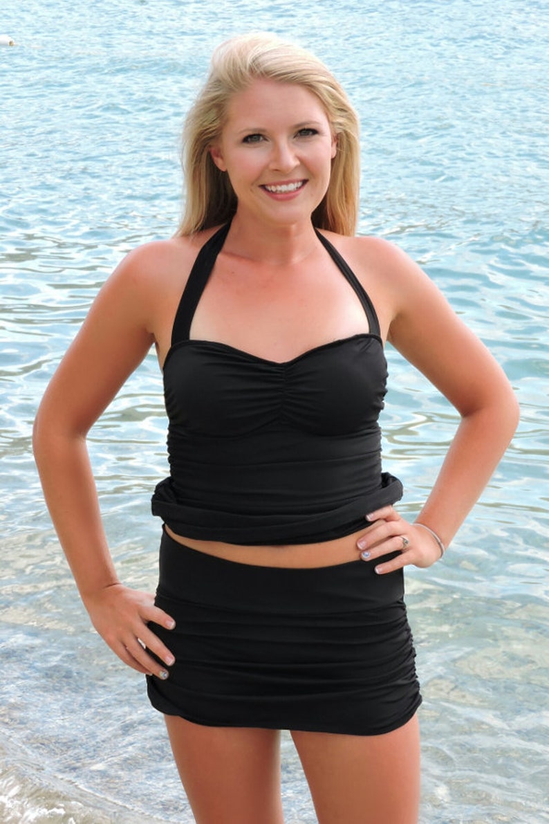 Black Shirred Skirted Bikini Bottom image 4