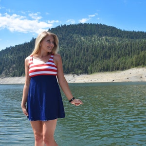 Navy Sailor Long Swim Dress Top image 2